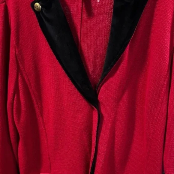 VTG Ralph Lauren Women Red Cardigan SweaterJacket Black Velvet Collar 2X Holiday - Picture 2 of 4